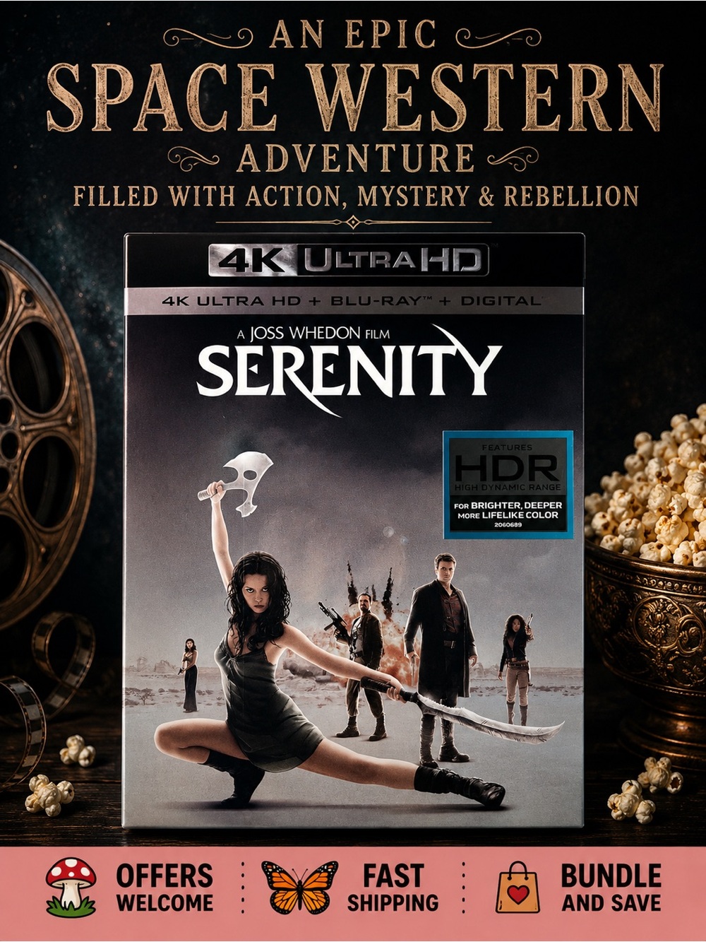 Serenity 4K Ultra HD Blu-ray w Slipcover Sci-Fi Movie Firefly